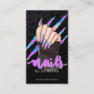 Nail Tech Holographic Claw Slash Nail Shop Logo Visitenkarte