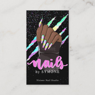 Nail Tech Holographic Claw Slash Nail Shop Logo Visitenkarte