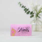 Nail Tech Manicure Artist Hot Pink Glam Glitzer Visitenkarte (Stehend Vorderseite)