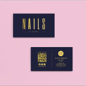 Nail Tech Manicurist QR Code Logo Navy & Gold Visitenkarte