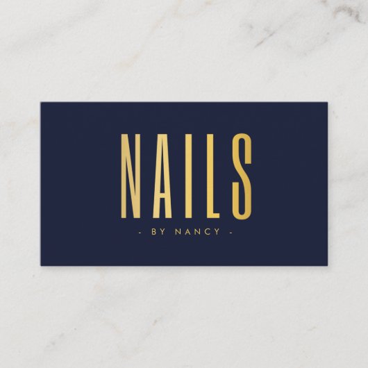 Nail Tech Manicurist QR Code Logo Navy & Gold Visitenkarte (Vorderseite)