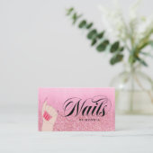 Nail Tech Manicurist Rose Red Glam Glitzer Salon Visitenkarte (Stehend Vorderseite)