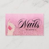 Nail Tech Manicurist Rose Red Glam Glitzer Salon Visitenkarte (Vorderseite)