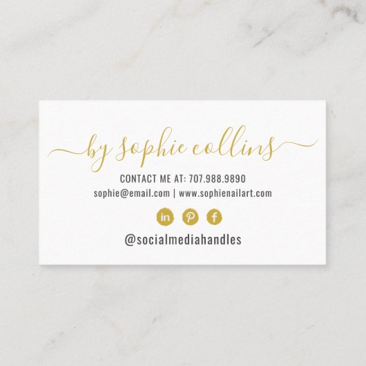 Nail Tech Nail Art Gold White Visitenkarte (Rückseite)