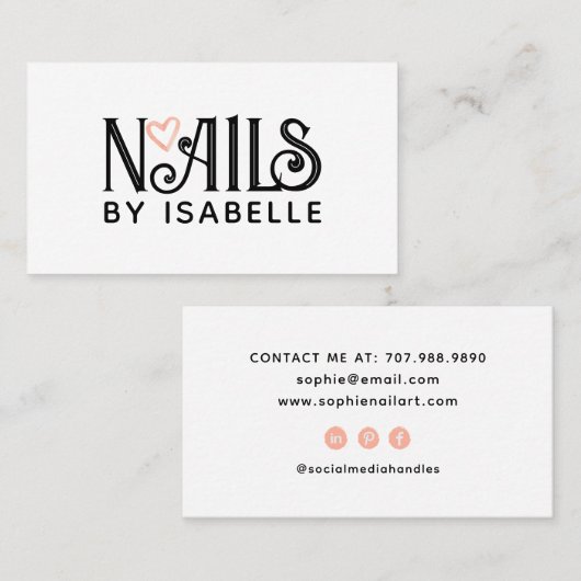 Nail Tech Nail Art Pink Schwarzes Logo Visitenkarte (Vorne/Hinten)