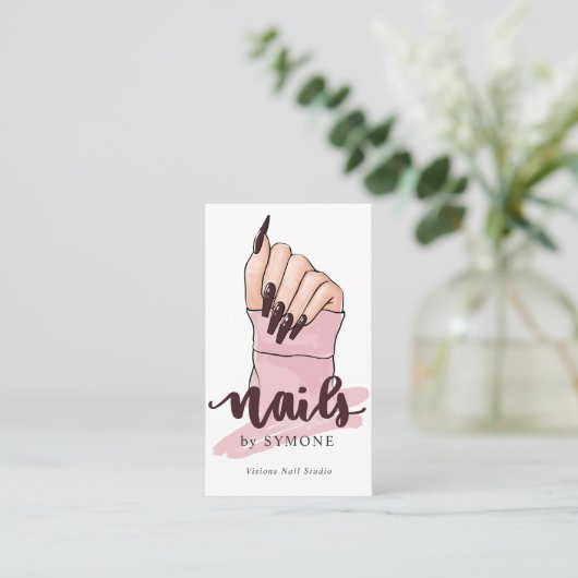 Nail Tech Nail Artist Beauty Salon Blush Pink Logo Visitenkarte (Stehend Vorderseite)