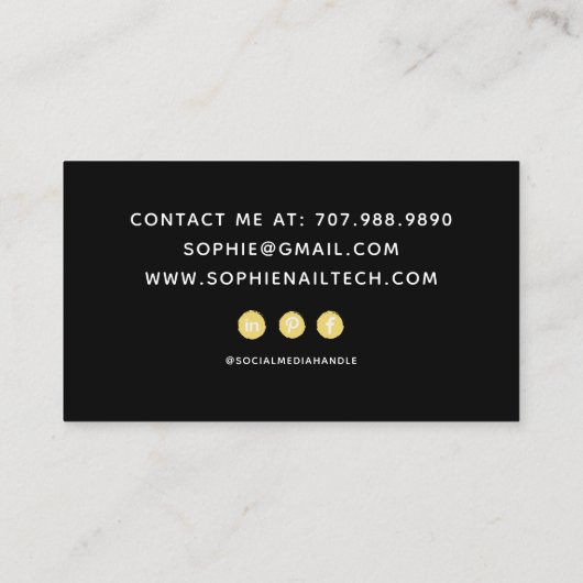 Nail Tech Nail Artist Gold Black Business Card Visitenkarte (Rückseite)