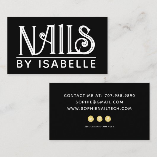 Nail Tech Nail Artist Gold Black Business Card Visitenkarte (Vorne/Hinten)