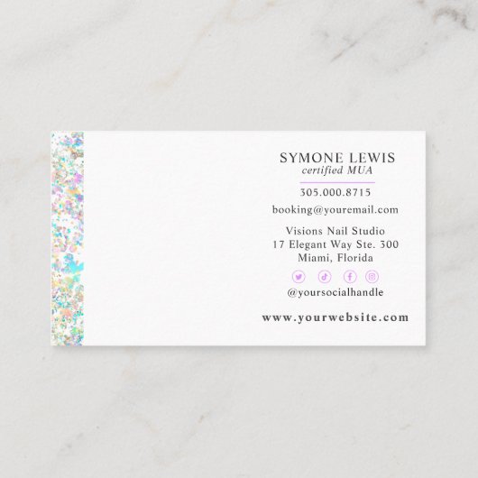 Nail Tech, Nail Artist, Salon Holographic Glitzer Visitenkarte (Rückseite)
