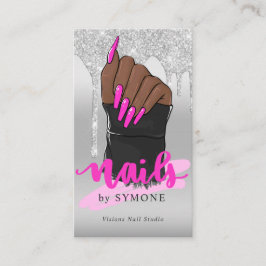 Nail Tech Nail Artist Salon Silver Glitzer Tropfen Visitenkarte