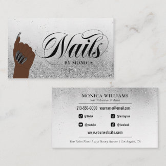 Nail Tech Nail Artist Silver Glam Glitzer Salon Visitenkarte
