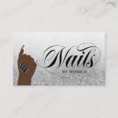 Nail Tech Nail Artist Silver Glam Glitzer Salon Visitenkarte (Vorderseite)