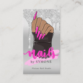 Nail Tech Nail Salon Silver Glitzer Drilling Visitenkarte