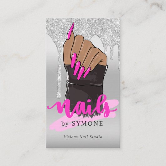 Nail Tech Nail Salon Silver Glitzer Drilling Visitenkarte (Vorderseite)