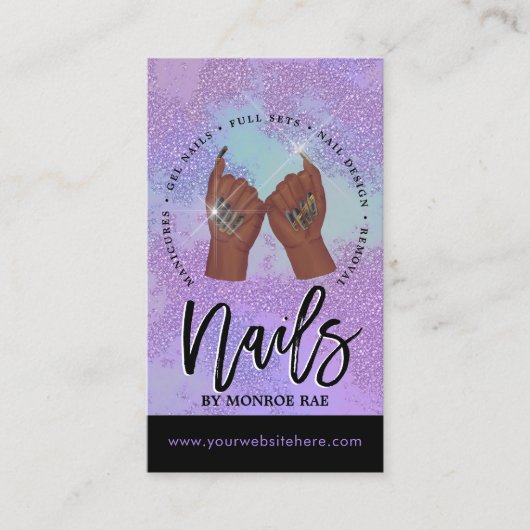 Nail Tech / Nails Salon Lila Glam Beauty Visitenkarte (Vorderseite)