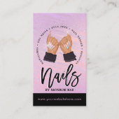 Nail Tech / Nails Salon Peach Pink Black Glam Visitenkarte (Vorderseite)