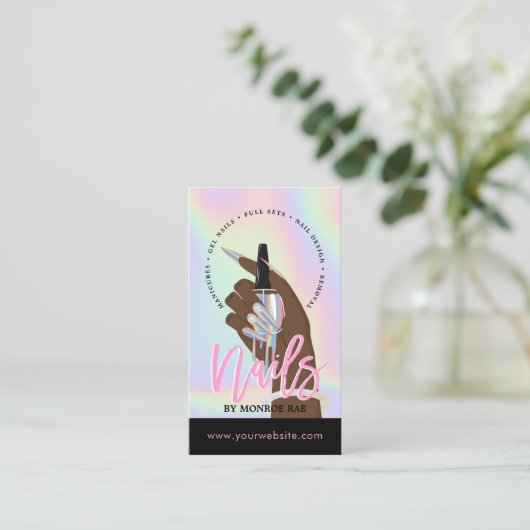 Nail Tech oder Stylist Nail Salon Holographic Visitenkarte (Stehend Vorderseite)