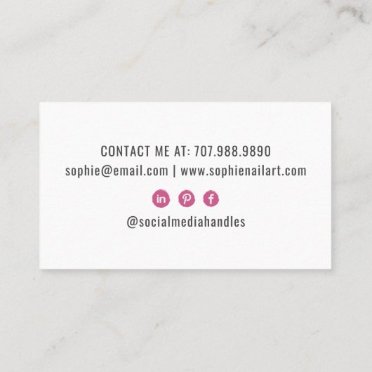 Nail Tech Pink White Visitenkarte (Rückseite)
