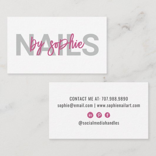 Nail Tech Pink White Visitenkarte (Vorne/Hinten)