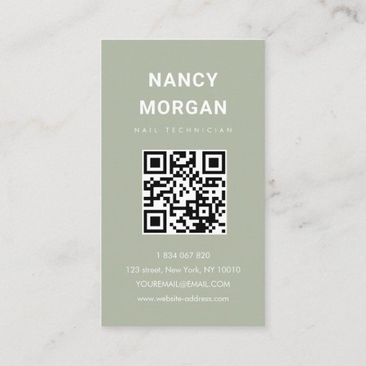 Nail Tech Qr Code Photo Sage Green  Visitenkarte (Rückseite)