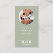 Nail Tech Qr Code Photo Sage Green  Visitenkarte (Vorderseite)