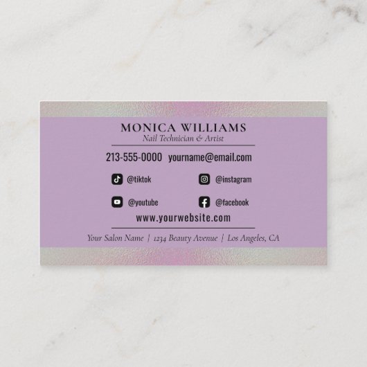 Nail Tech & Salon Blue Rainbow Metallic Elegant Visitenkarte (Rückseite)