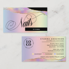 Nail Tech/Salon - Holografischer Pastelenbogen, Lo Visitenkarte