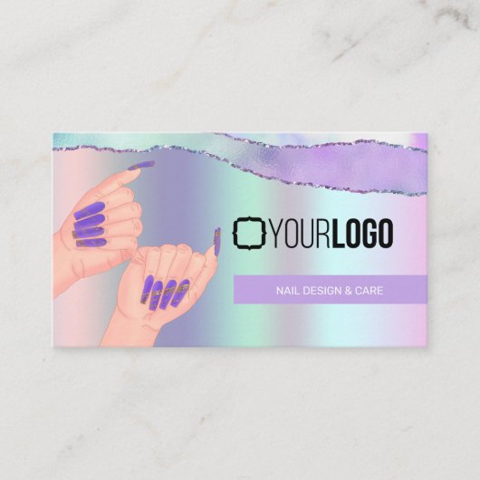Nail Tech/Salon Pastel Lila Metallic - Ihr Logo Visitenkarte (Vorderseite)