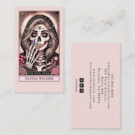 Nail Tech Tarot Card Bush Pink Business Card Visitenkarte (Vorne/Hinten)