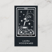 Nail Tech Tarot Card Design Weiß auf Schwarz Visitenkarte (Vorderseite)
