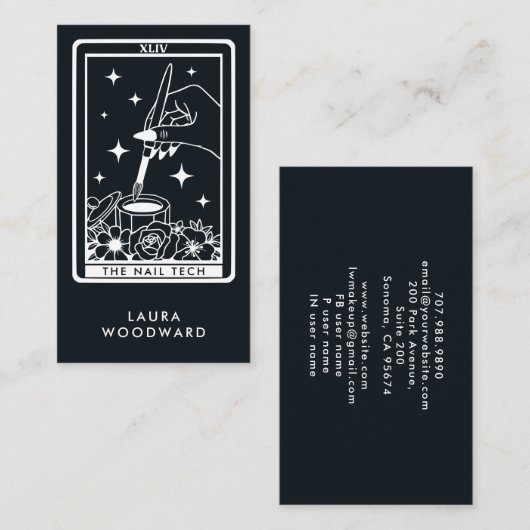 Nail Tech Tarot Card Theme Black Visitenkarte (Vorne/Hinten)