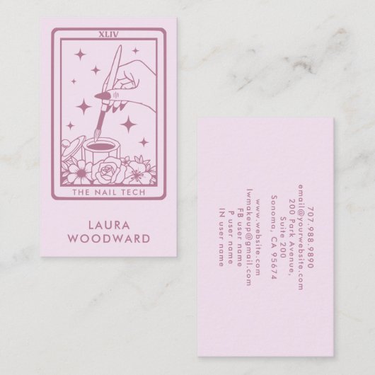 Nail Tech Tarot Card Theme Pink Visitenkarte (Vorne/Hinten)