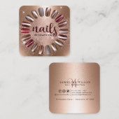 Nail Technicer Rose Gold Funkelnd Quadratische Visitenkarte (Vorne/Hinten)