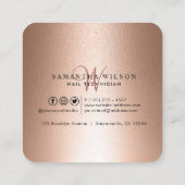 Nail Technicer Rose Gold Funkelnd Quadratische Visitenkarte (Rückseite)