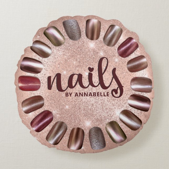 Nail Technicer Rose Gold Personalisiert   Rundes Kissen (Vorderseite)