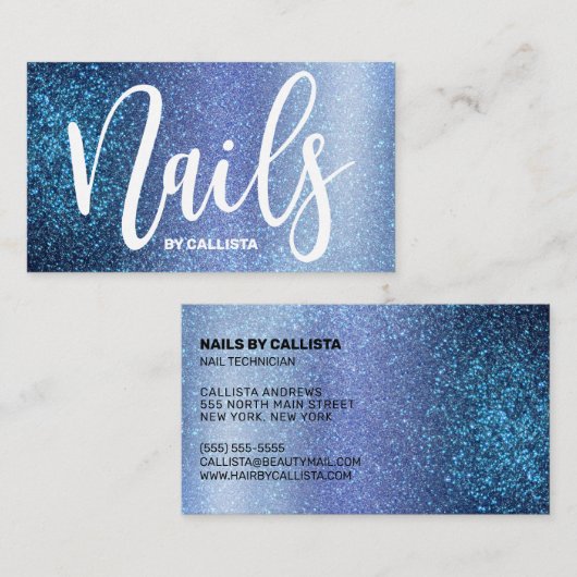 Nail Technician Aqua Baby Blue Triple Glitzer Visitenkarte (Vorne/Hinten)