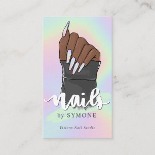 Nail Technician Beauty Salon Pastel Holographic Bu Visitenkarte