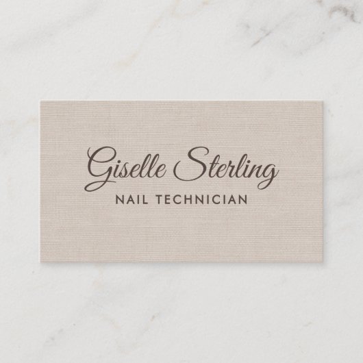 Nail Technician Beige Linen Modern Elegant QR Code Visitenkarte (Vorderseite)