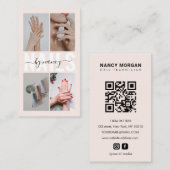 Nail Technician Blush Pink Photo Collage Qr Code  Visitenkarte (Vorne/Hinten)