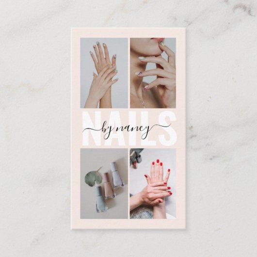 Nail Technician Blush Pink Photo Collage Qr Code Visitenkarte (Vorderseite)