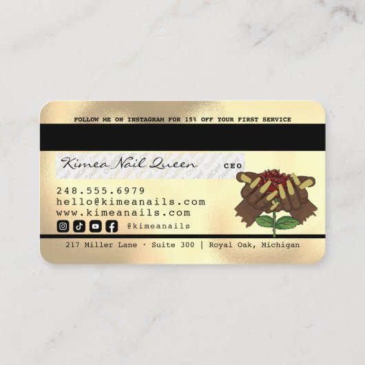 Nail Technician Driving Gold Glitzer Credit Style Visitenkarte (Rückseite)