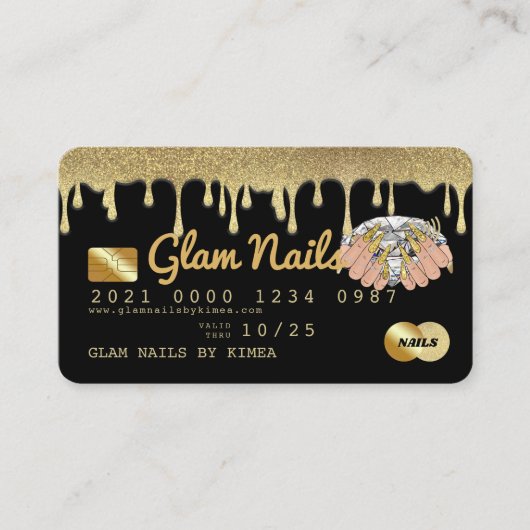 Nail Technician Gold Glitzer Drilling Credit Card Visitenkarte (Vorderseite)