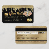 Nail Technician Gold Glitzer Drilling Credit Card Visitenkarte (Vorne/Hinten)