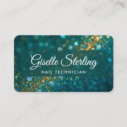 Nail Technician Green Gold QR Code Professional Visitenkarte (Vorderseite)