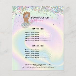 Nail Technician Mani Salon Holograph Girly Modern Flyer