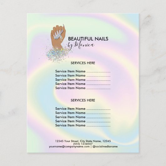 Nail Technician Mani Salon Holograph Girly Modern Flyer (Vorne)