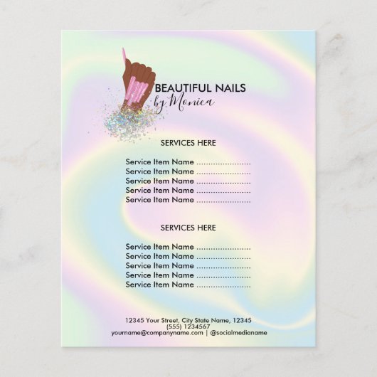 Nail Technician Mani Salon Holograph Girly Modern Flyer (Vorne)