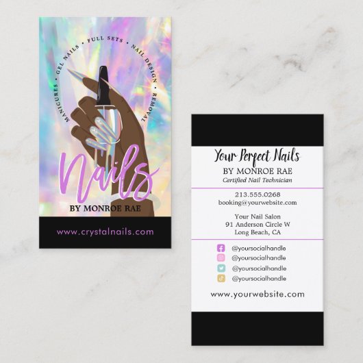 Nail Technician Nail Salon Holographic Visitenkarte (Vorne/Hinten)