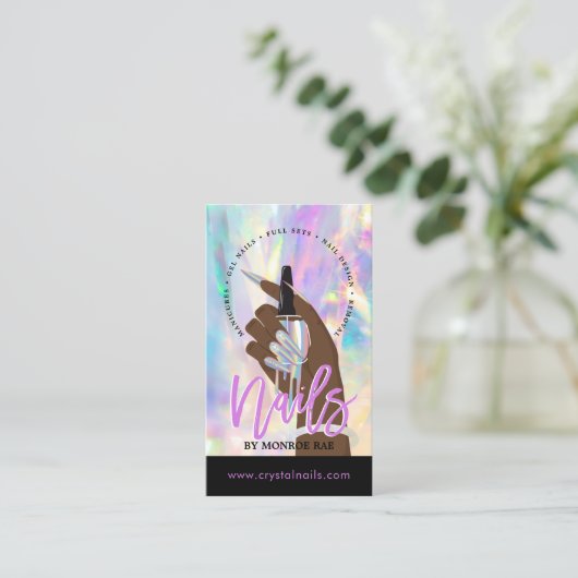 Nail Technician Nail Salon Holographic Visitenkarte (Stehend Vorderseite)