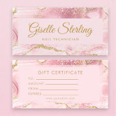 Nail Technician Pink Gold Agate Gift Certificate